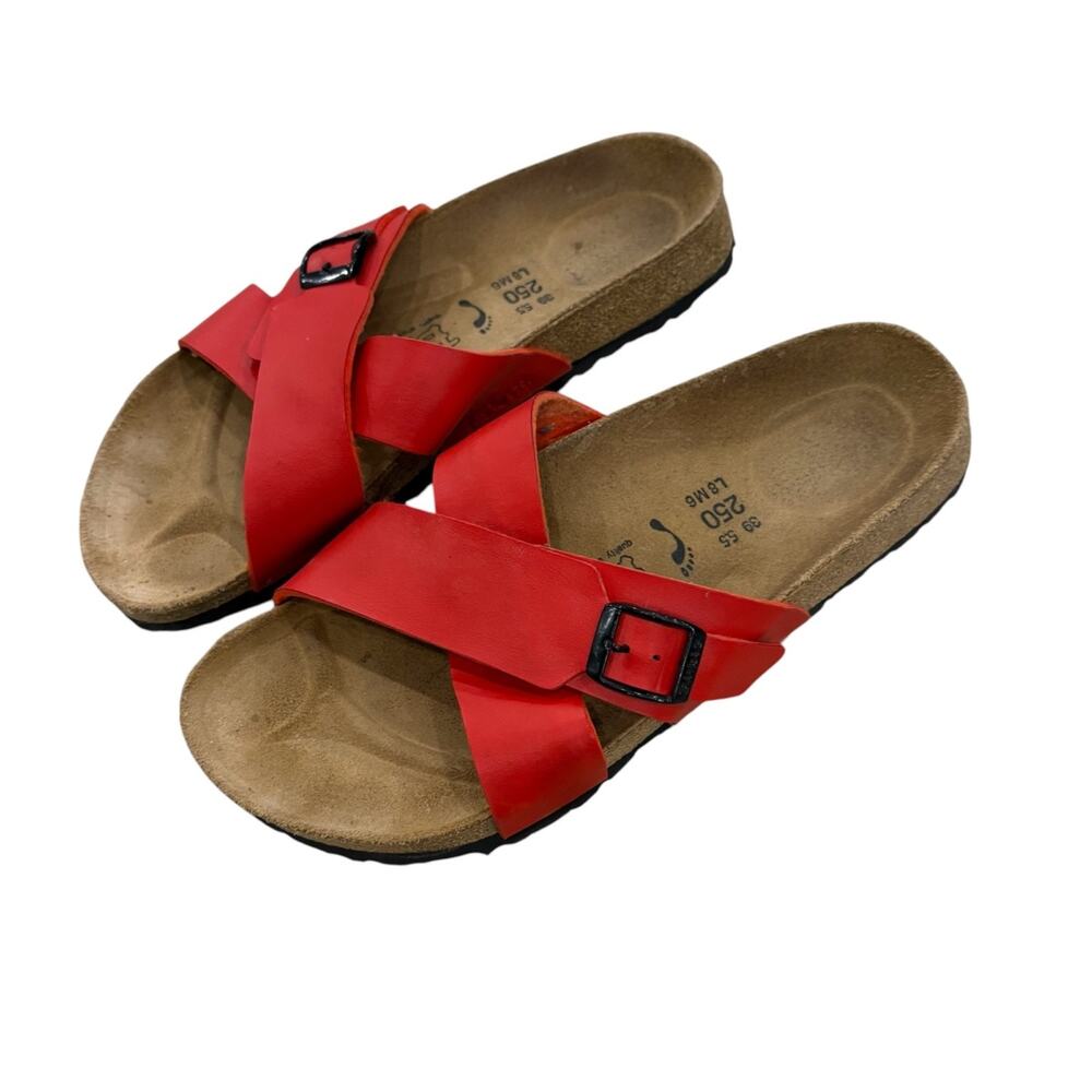 Birkenstock Birkis Santosa Leather Sandals 8 Red Slip On